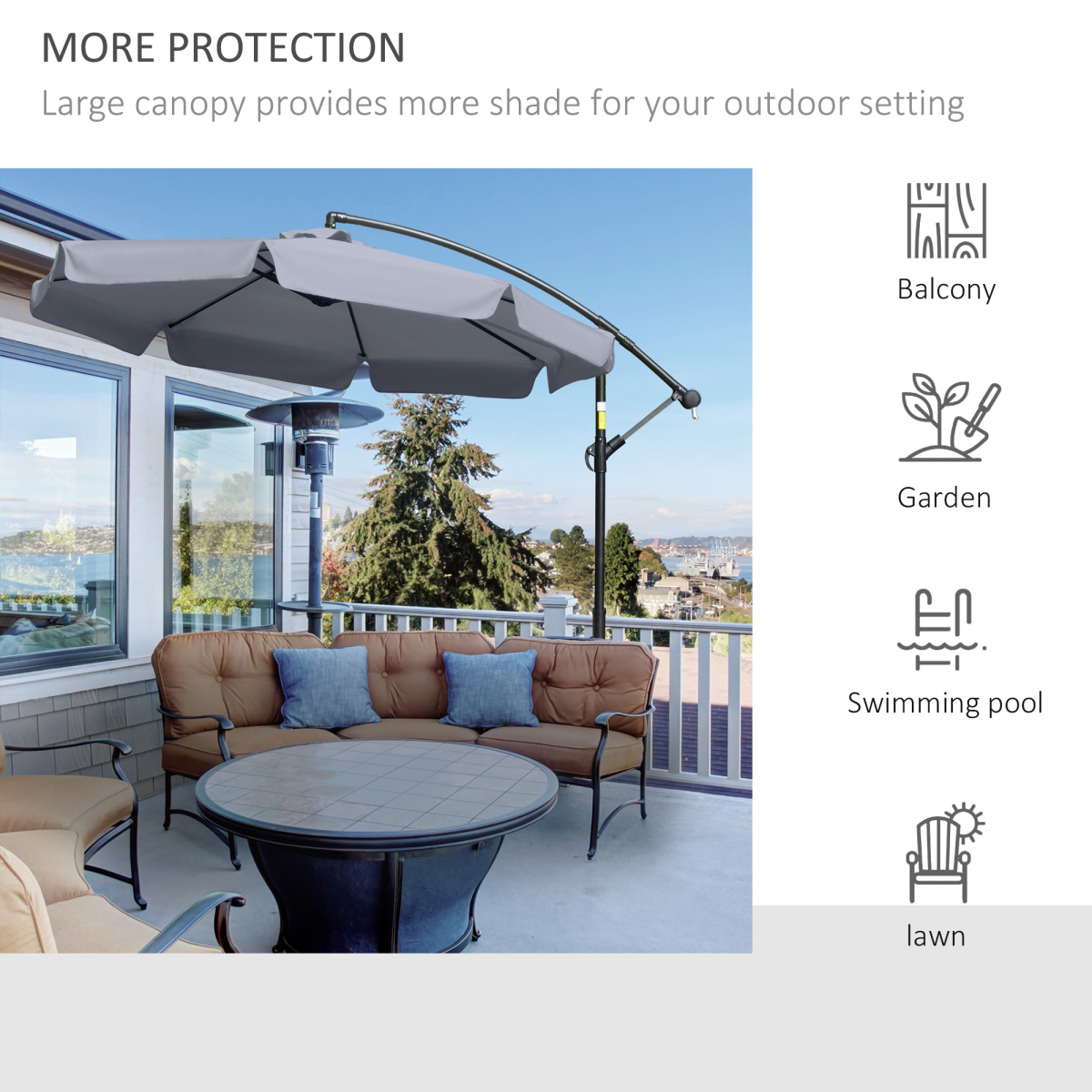 2.7mBanana Parasol Cantilever Umbrella with CrankDark Grey