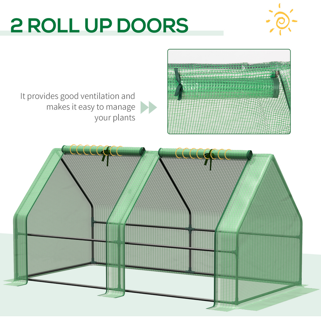 Mini Small Greenhouse Steel Frame & PE Cover & Zip Window 180x90x90cm