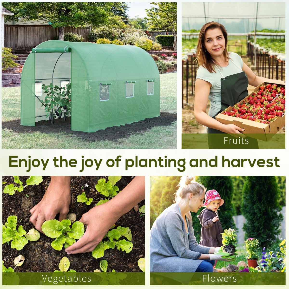 3.5 x 3 x 2 m Polytunnel Greenhouse Polytunnel Tent w/ PE Cover Green