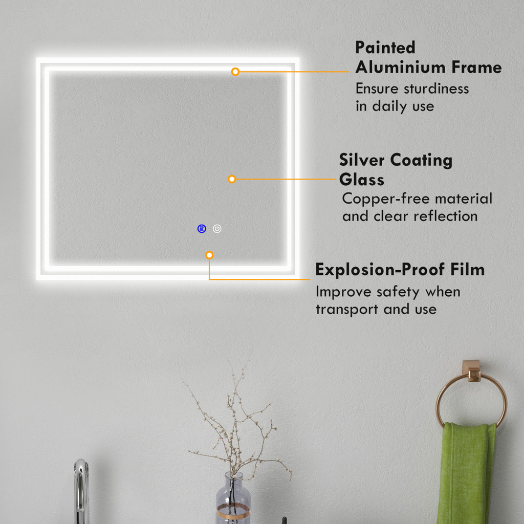 kleankin Dimmable Bathroom Mirror with LED Lights, 3 Colours, Defogging Film