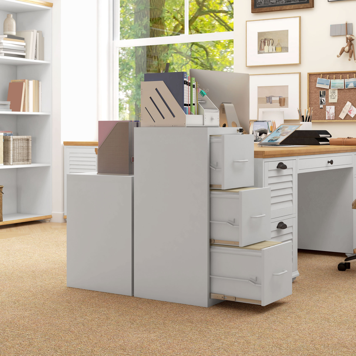 HOMCOM 3 Drawer Filing Cabinet Steel File Cabinet for A4 Letter Size White