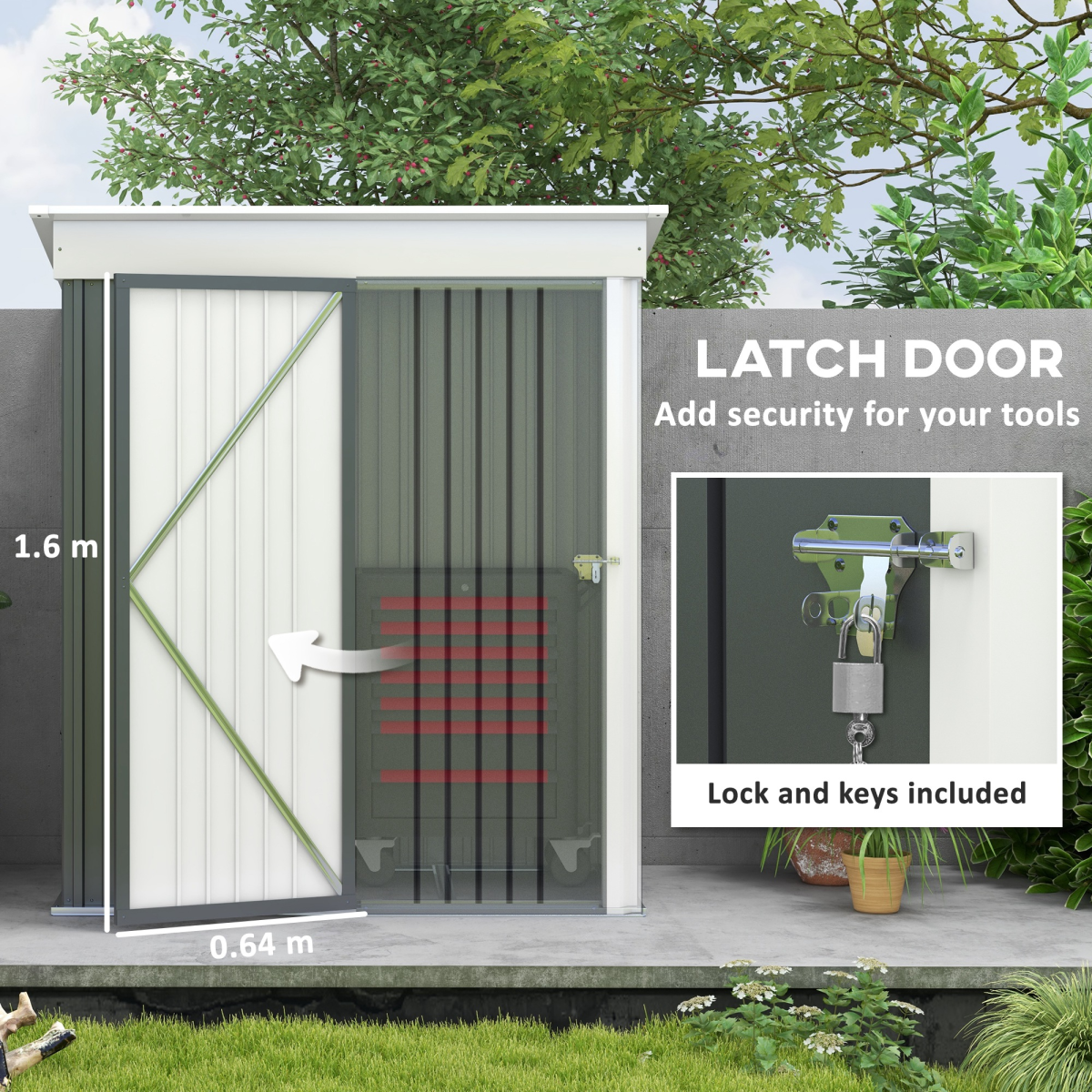 Small Garden Shed, Steel Lean-to Shed for Bike with Adjustable Shelf, Lock, 5x3