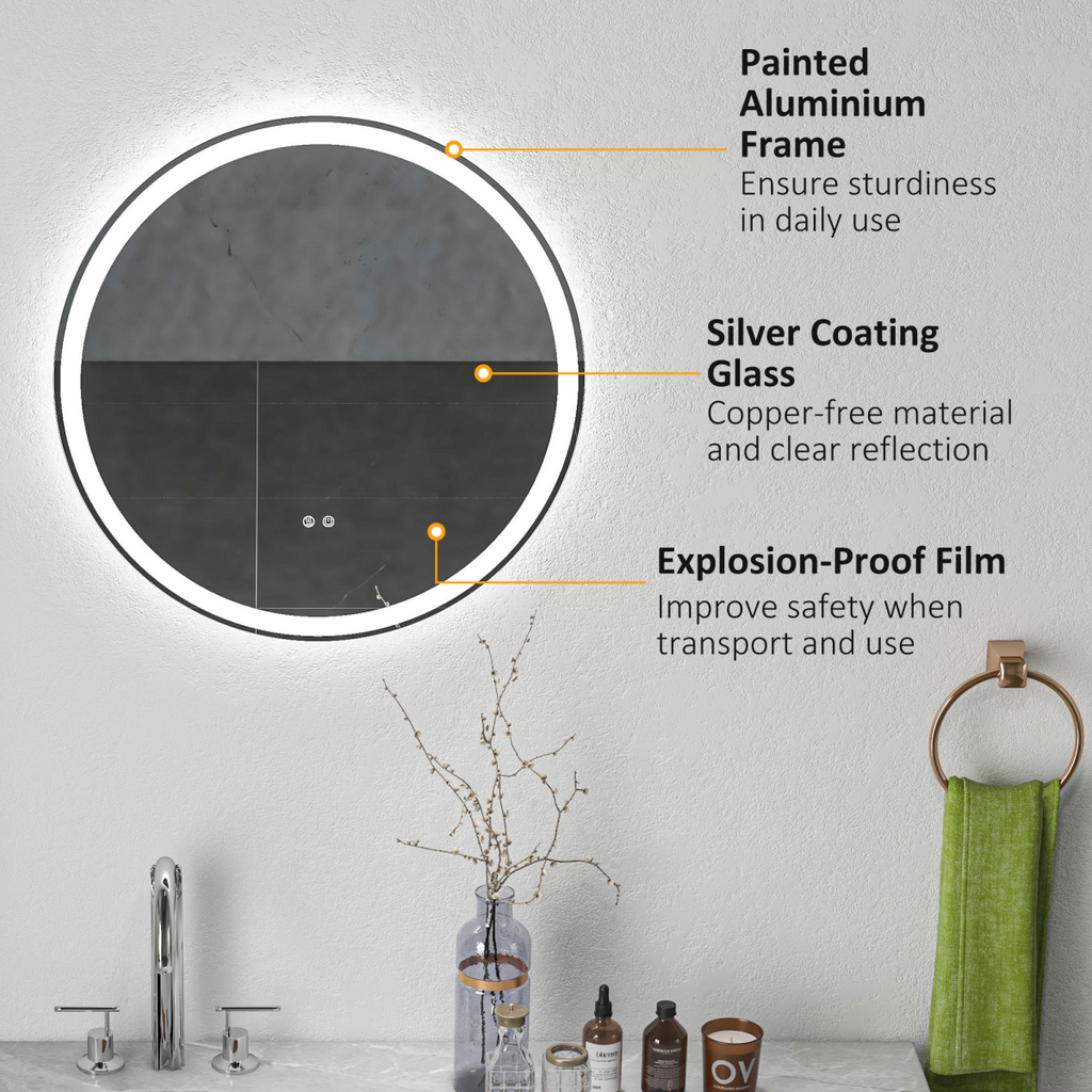 kleankin Dimmable Bathroom Mirror with LED Lights, 3 Colours, Defogging Film