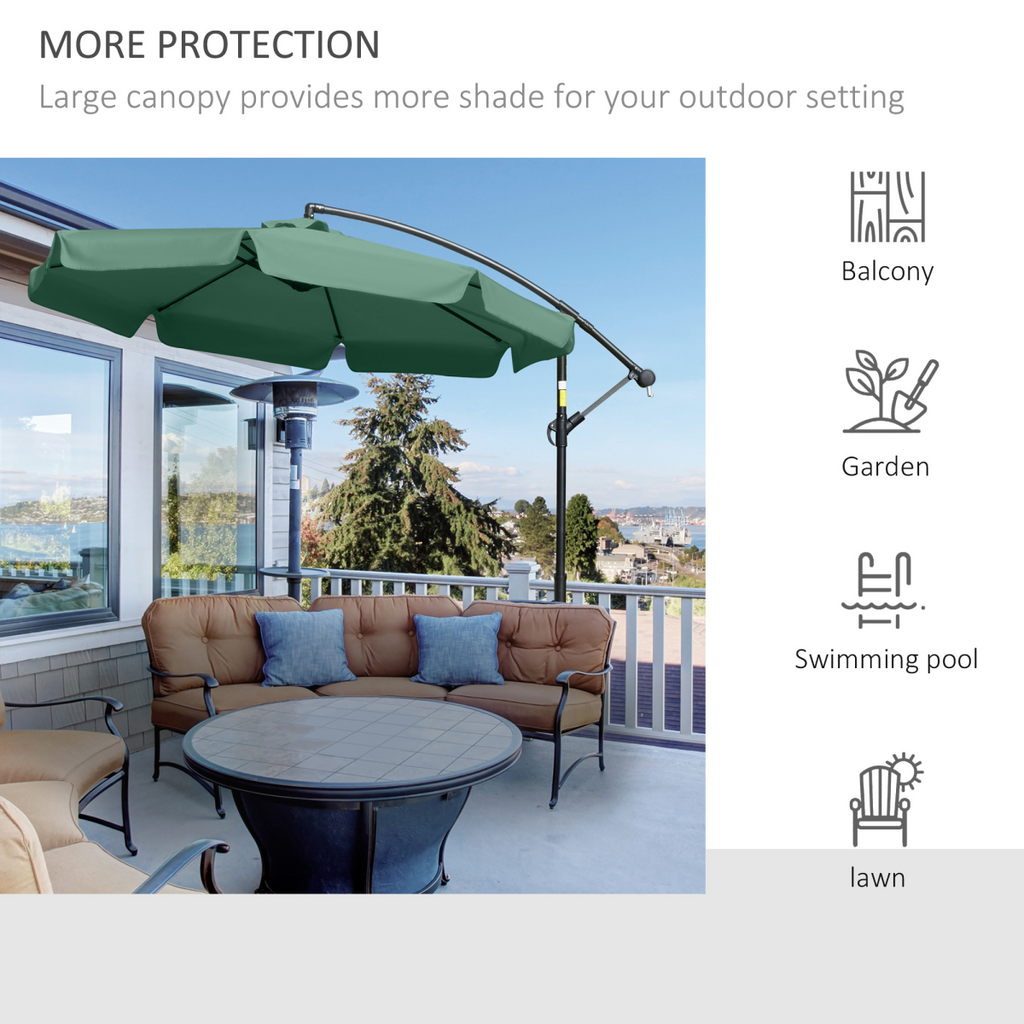 2.7m Garden Banana Parasol Cantilever Umbrella with Crank Green