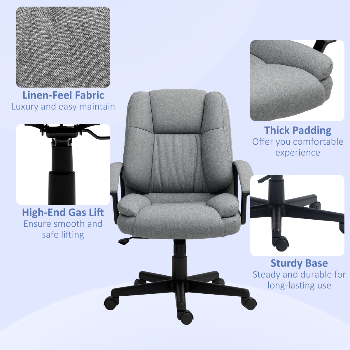 Ergonomic HOMCOM Swivel Office Chair - Comfortable Grey Mid Back with Armrests
