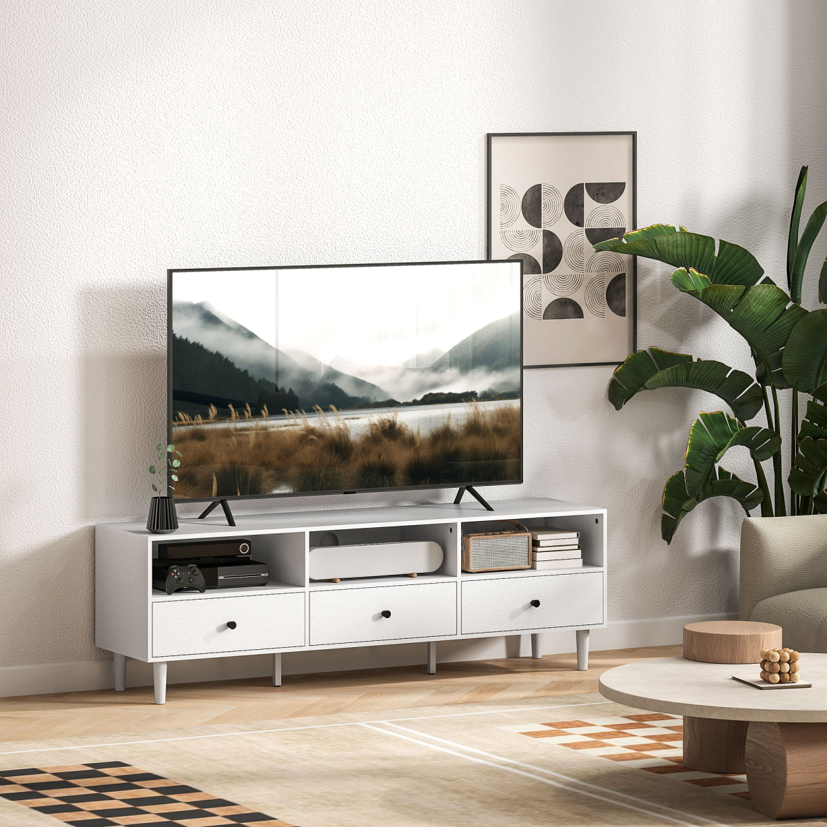 HOMCOM TV Unit, TV Cabinet for up to 75", with Drawers, Shelves, White