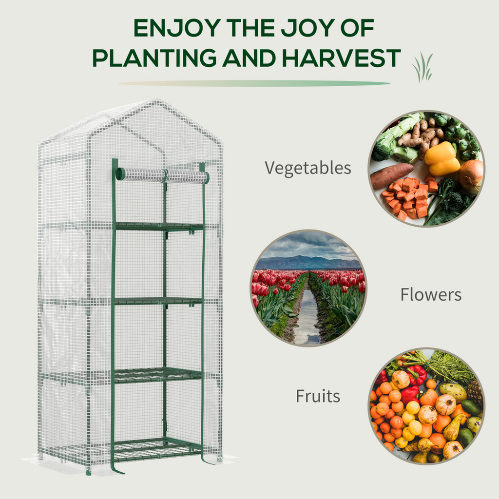 4 Tier Mini Greenhouse, Portable with Steel Frame, PE Cover, 160x69x50cm