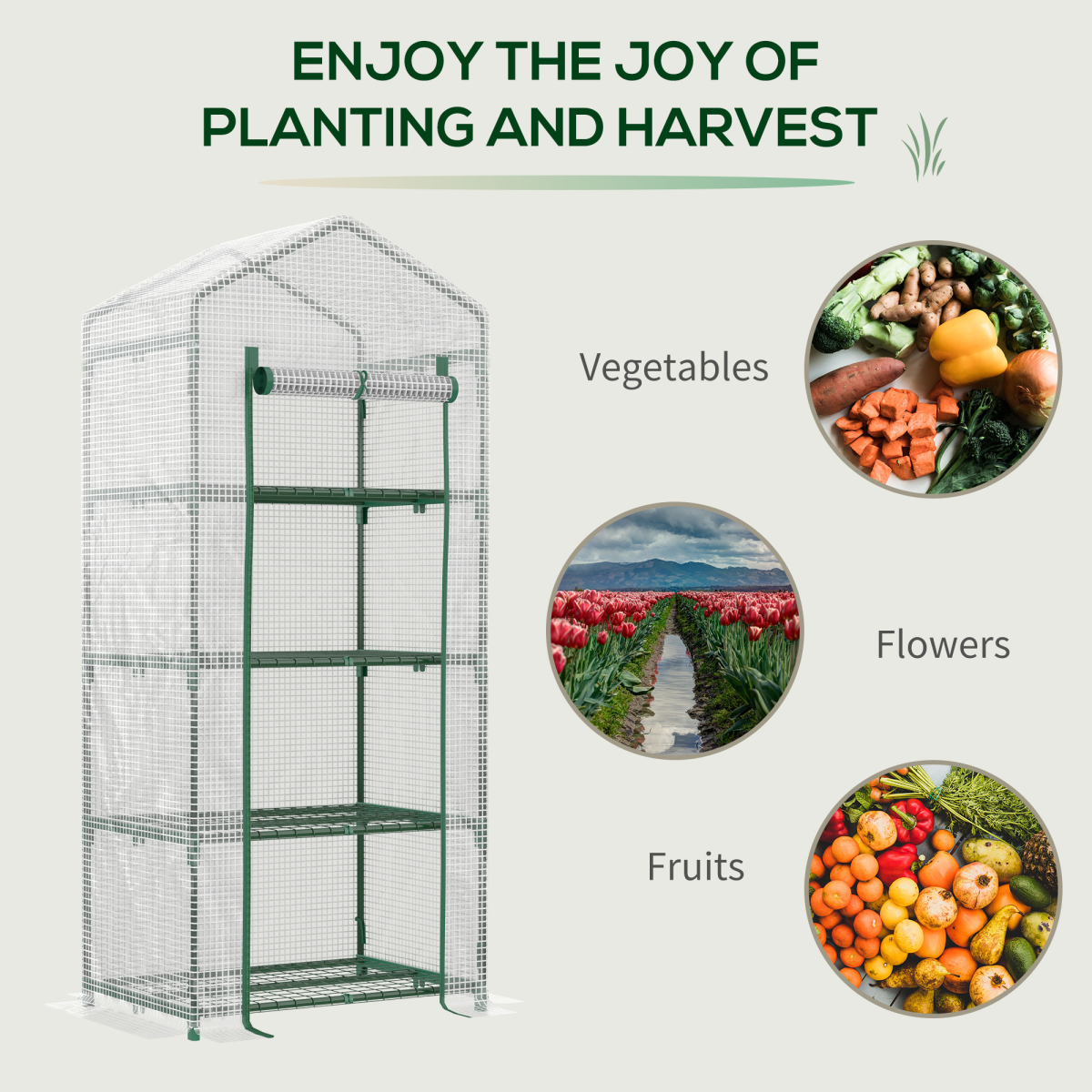 4 Tier Mini Greenhouse, Portable with Steel Frame, PE Cover, 160x69x50cm