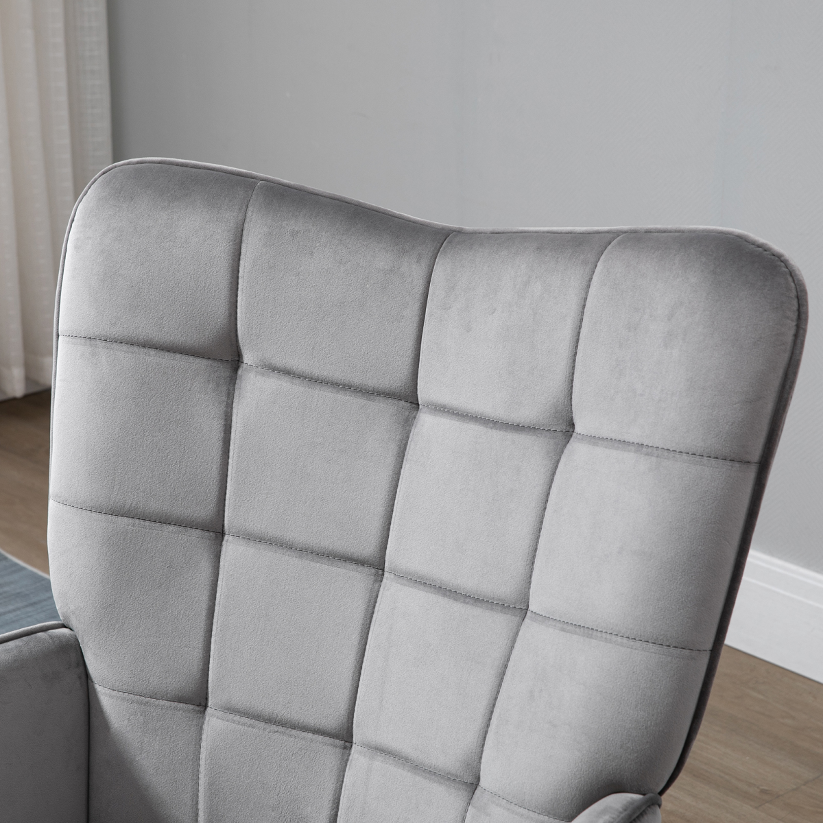 HOMCOM Modern Accent Chair Velvet-Touch Tufted Wingback Armchair Grey