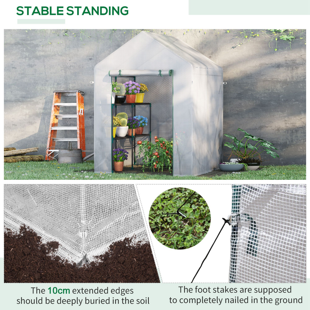 Outsunny Portable PE Greenhouse with 2-Tier Shelf - Protect Your Plants!