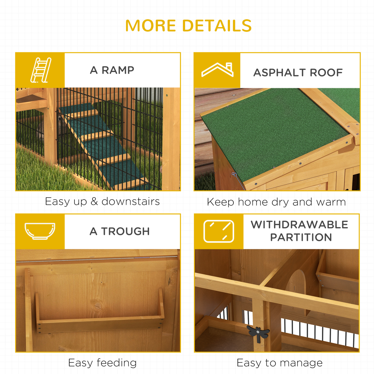 Pawhut Rabbit Hutch Pet House Outdoor Run Design w/ Water-Resistant Paint Ramp