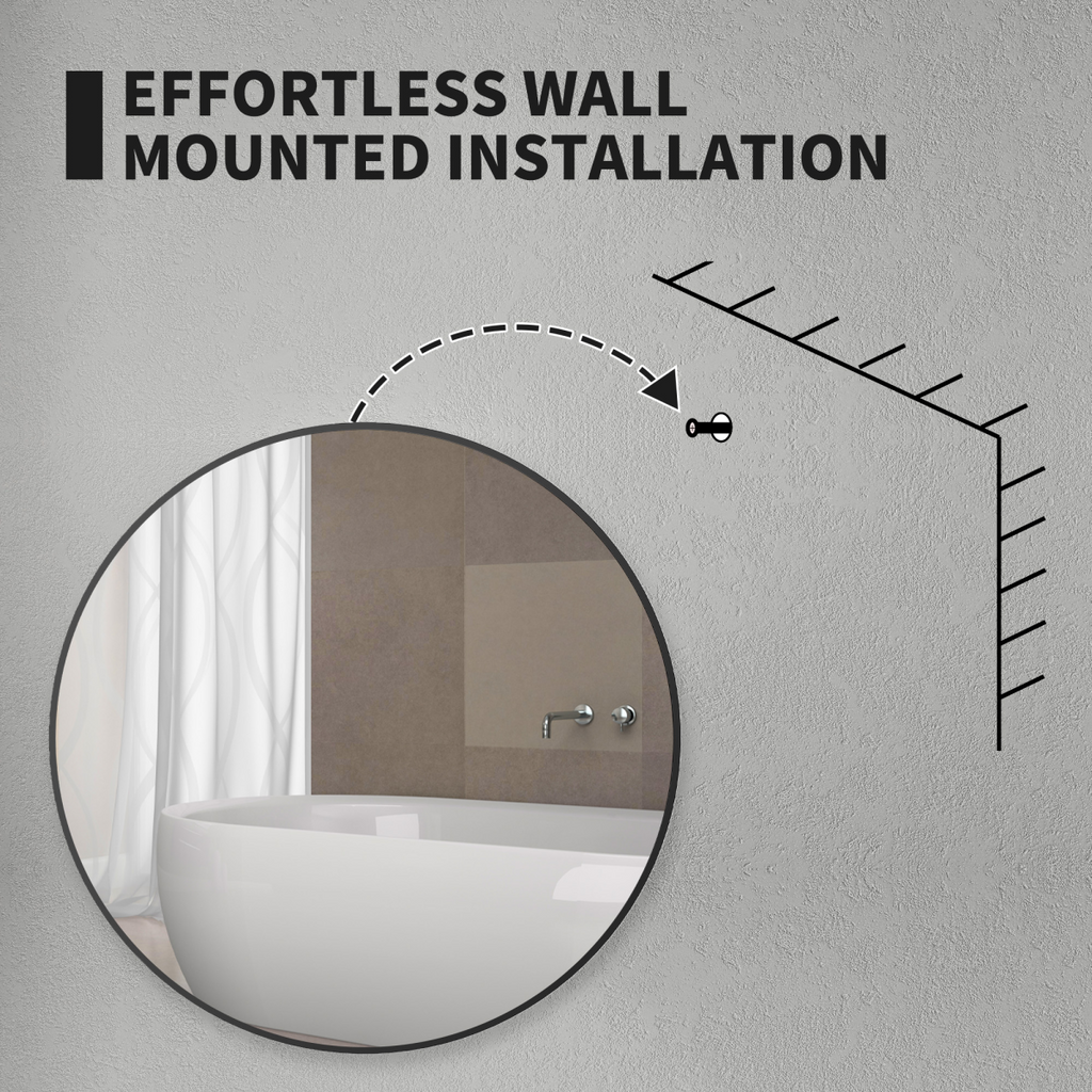 HOMCOM Round Bathroom Mirror, Modern Wall Mirror with Steel Frame, Black
