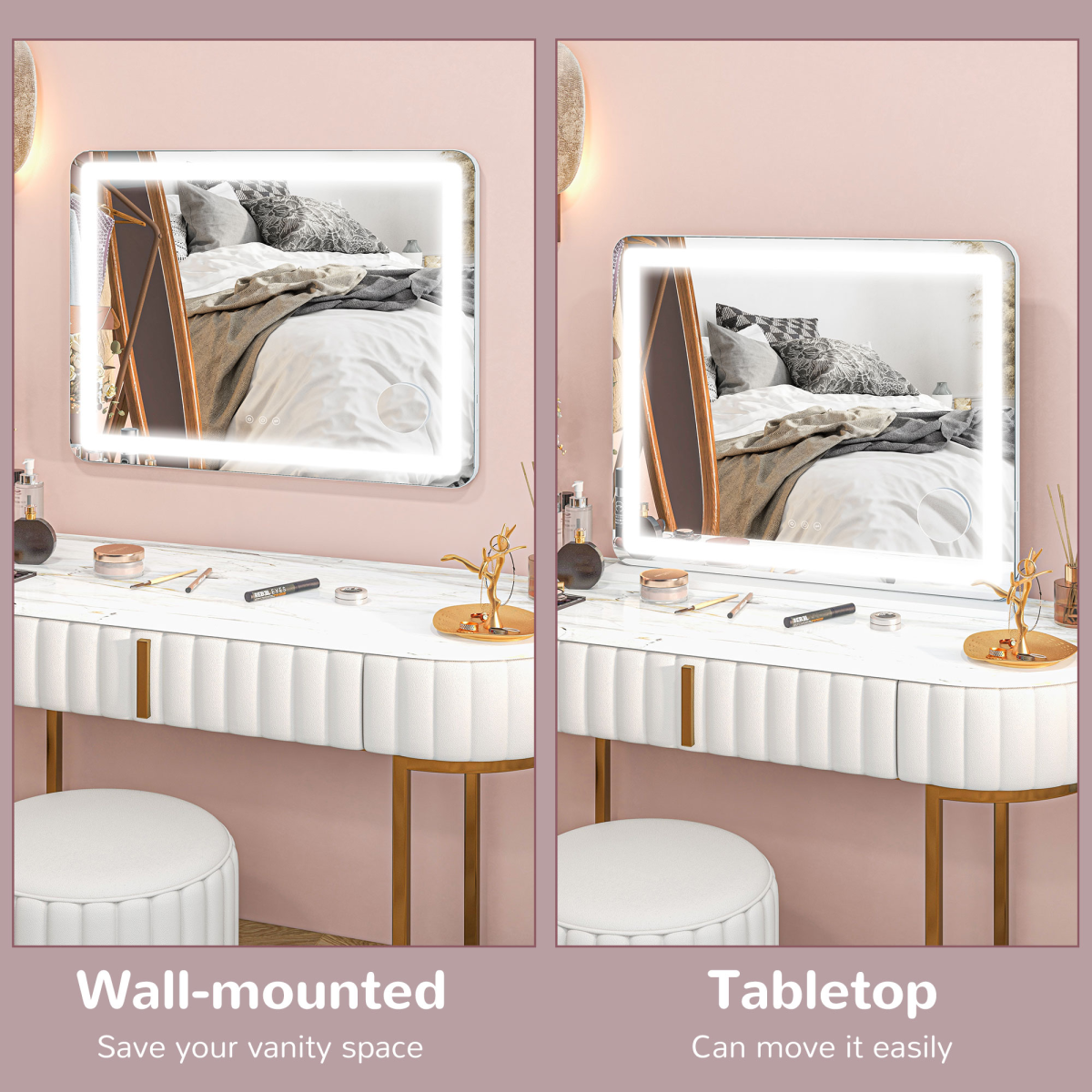 HOMCOM Vanity Mirror with Lights, 10X Magnifying, USB Charging Port, White