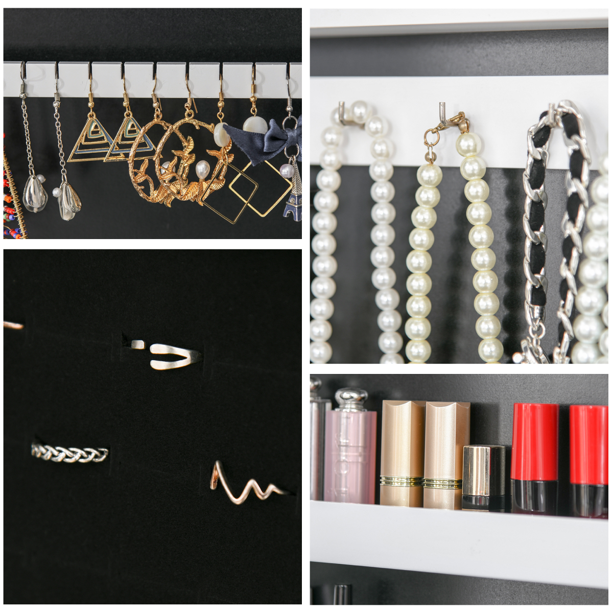 LED Mirrored Jewellery Cabinet, 36Lx30Wx136H cm-White