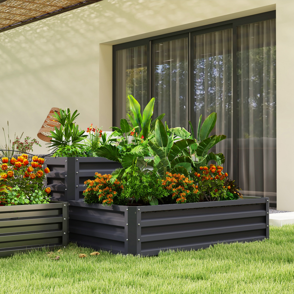 Outsunny Galvanised 2-Tier Raised Garden Bed Planter - Durable & Stylish!