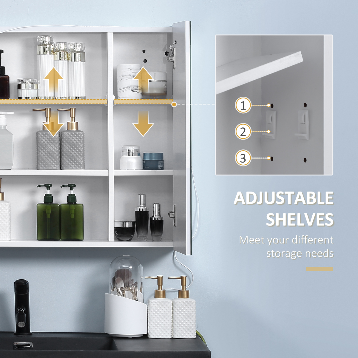 kleankin LED Illuminated Mirror Cabinet  Lights, Touch Switch, for Bathroom