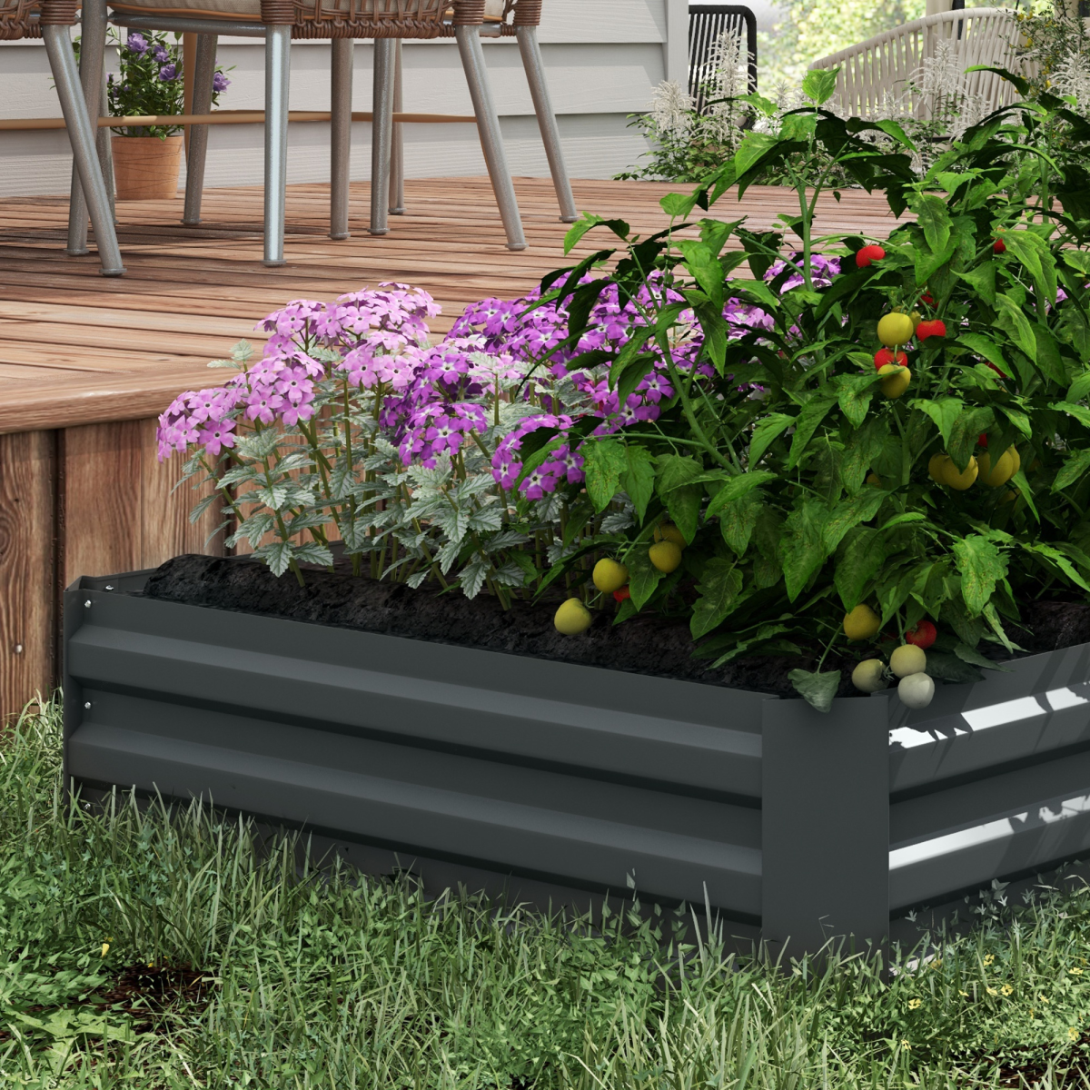 Outsunny Set of 2 Dark Grey Raised Garden Beds - Easy Setup Planter Boxes