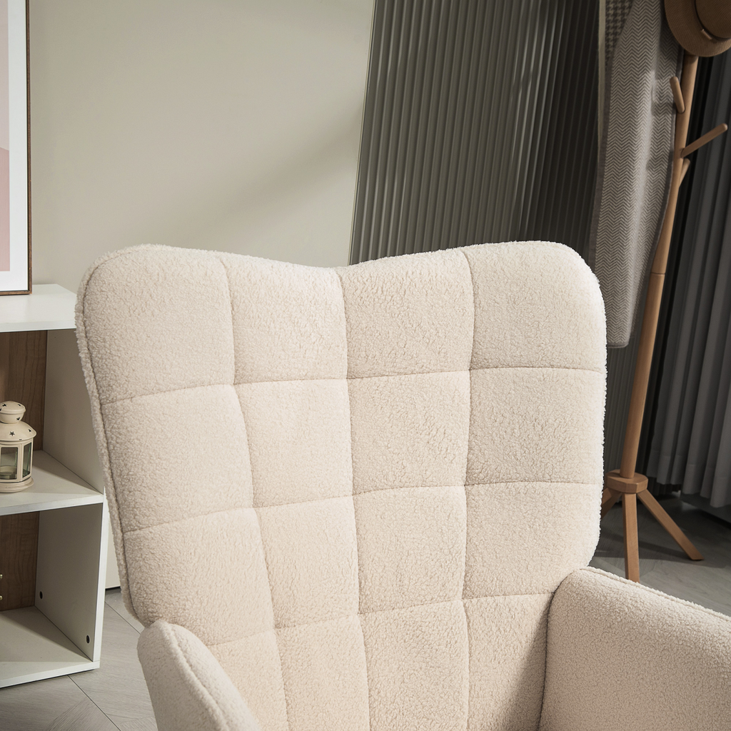 HOMCOM Upholstered Tufted Wingback Armchair with Seat Padding, Cream White