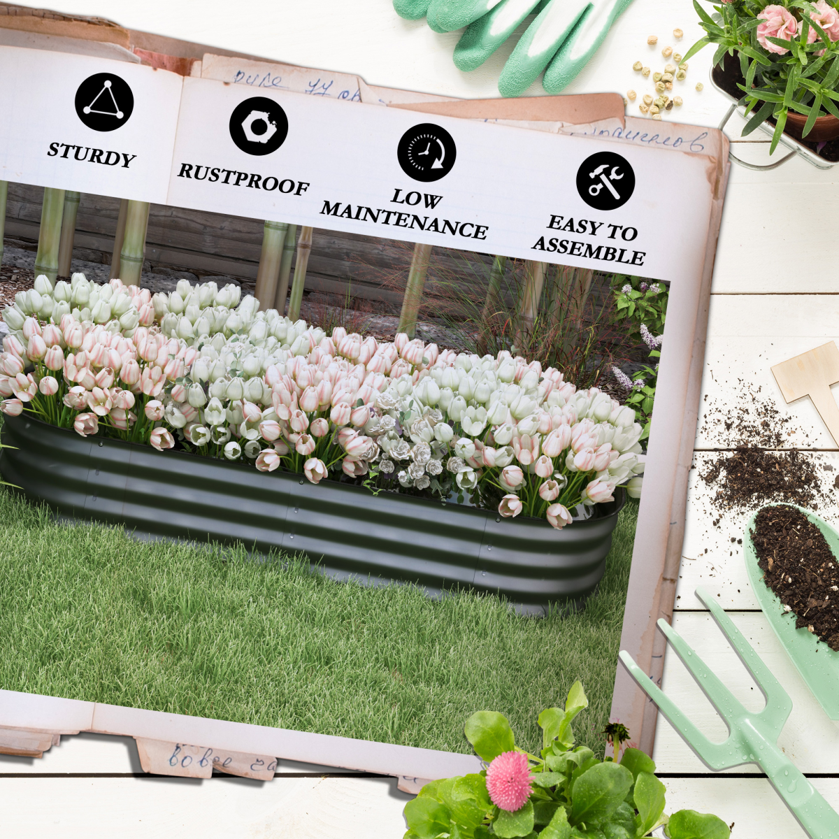 Outsunny Galvanized Raised Garden Bed – Customizable Planter Box with Safety Edging
