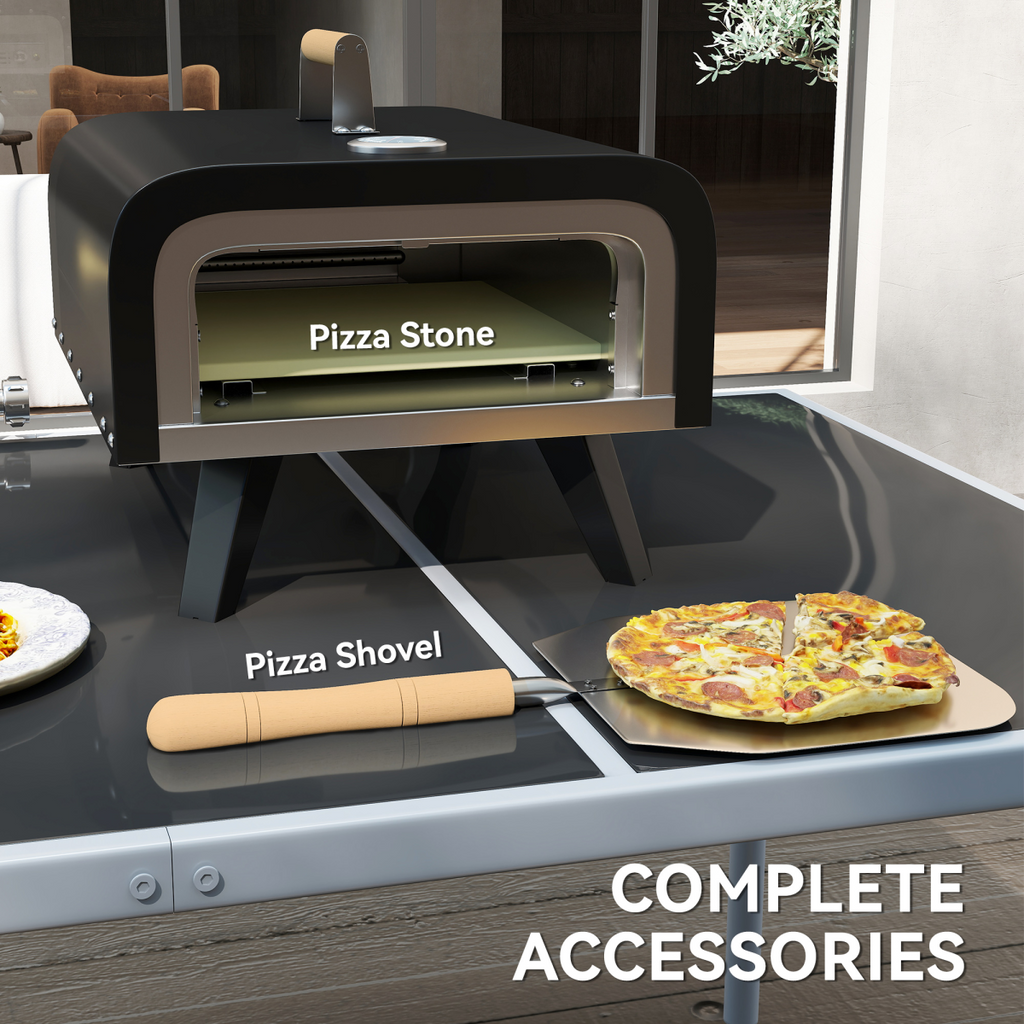 Outsunny Outdoor Tabletop Gas Pizza Oven with 12" Pizza Stone & Peel, Black