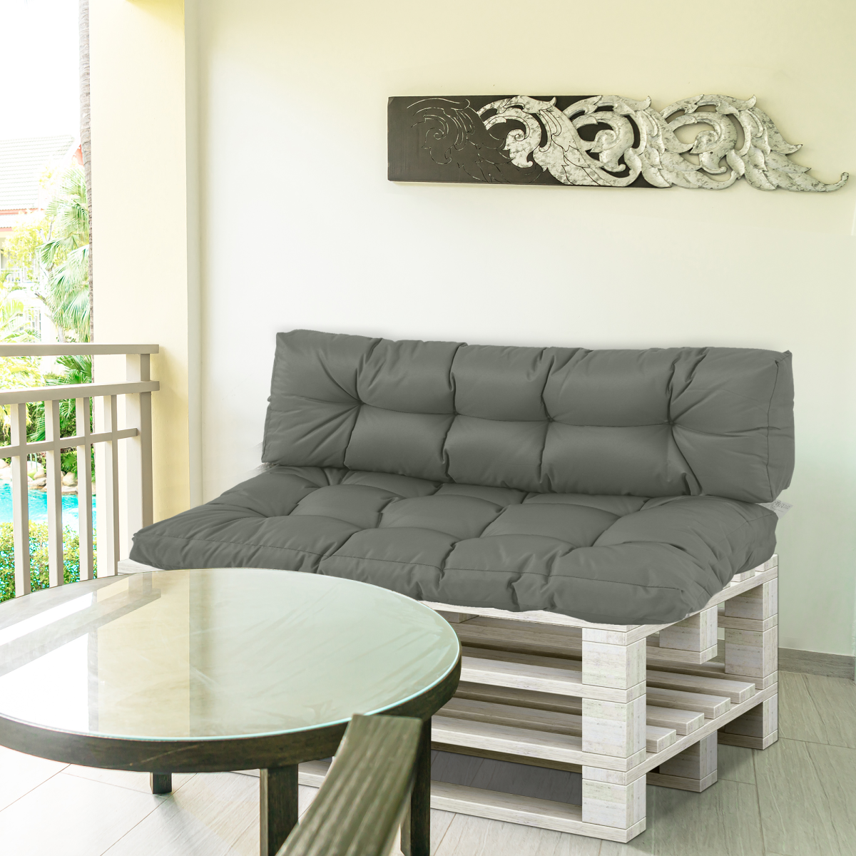 2Pcs Garden Tufted Pallet Cushion Seat Pad Back Cushion Patio Dark Grey
