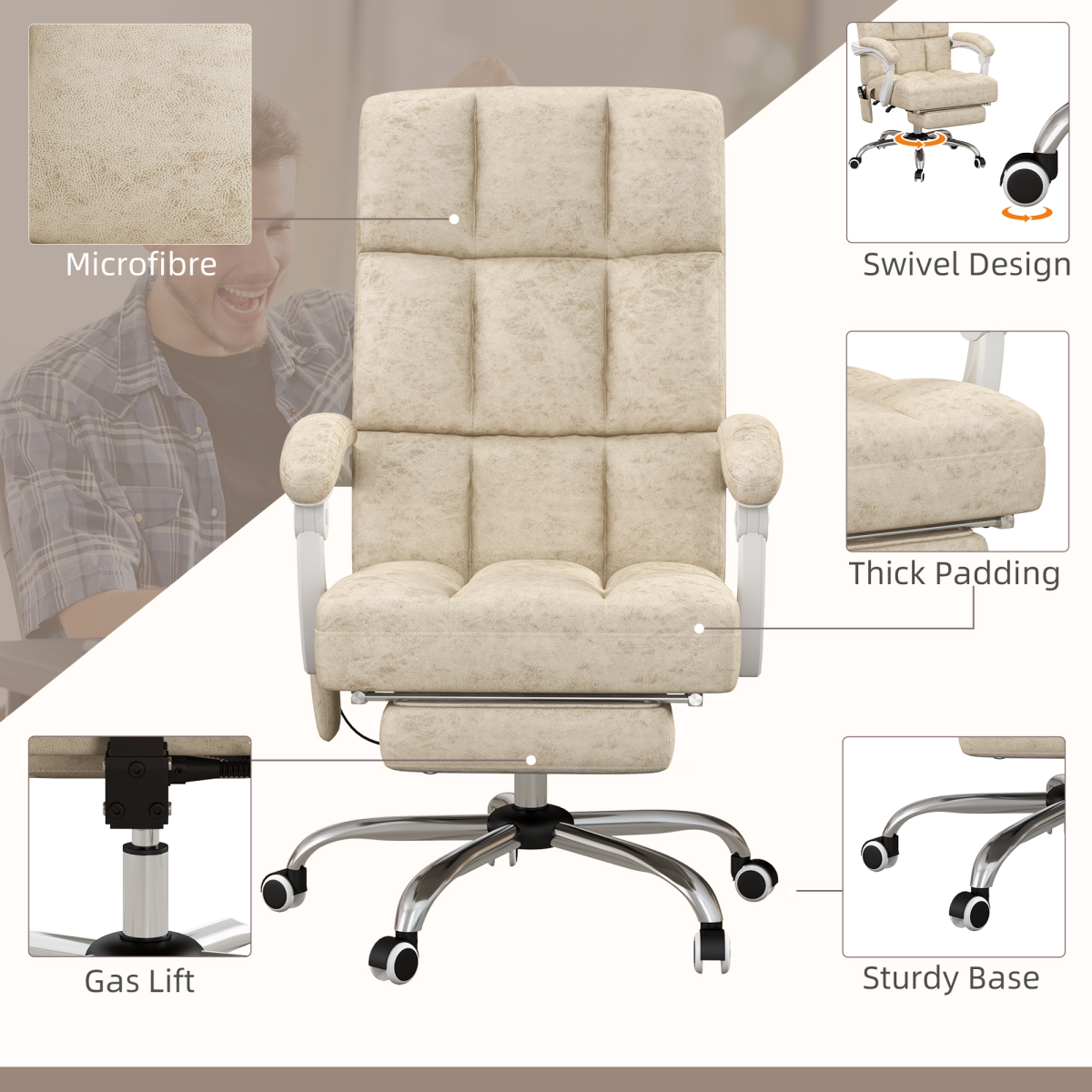 Vinsetto Microfibre Fabric Vibration Massage Office Chair for Home, Beige