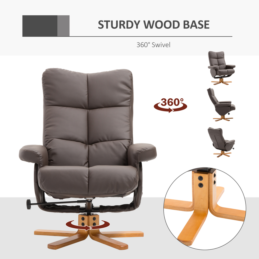 Faux Leather Recliner Chair with Ottoman Footrest Storage Space Brown