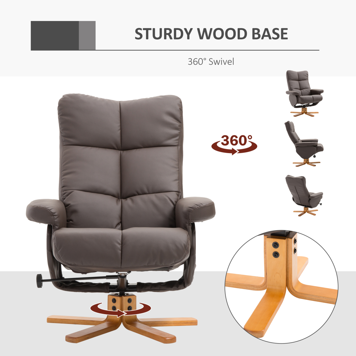 Faux Leather Recliner Chair with Ottoman Footrest Storage Space Brown