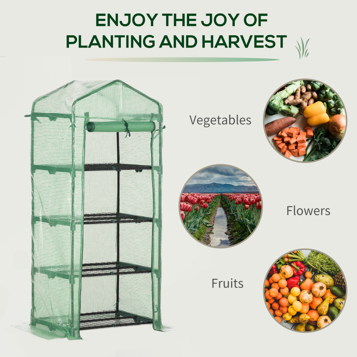 Mini Greenhouse 4-Tier Portable Plant House Shed w/ PE Cover, Green Outsunny