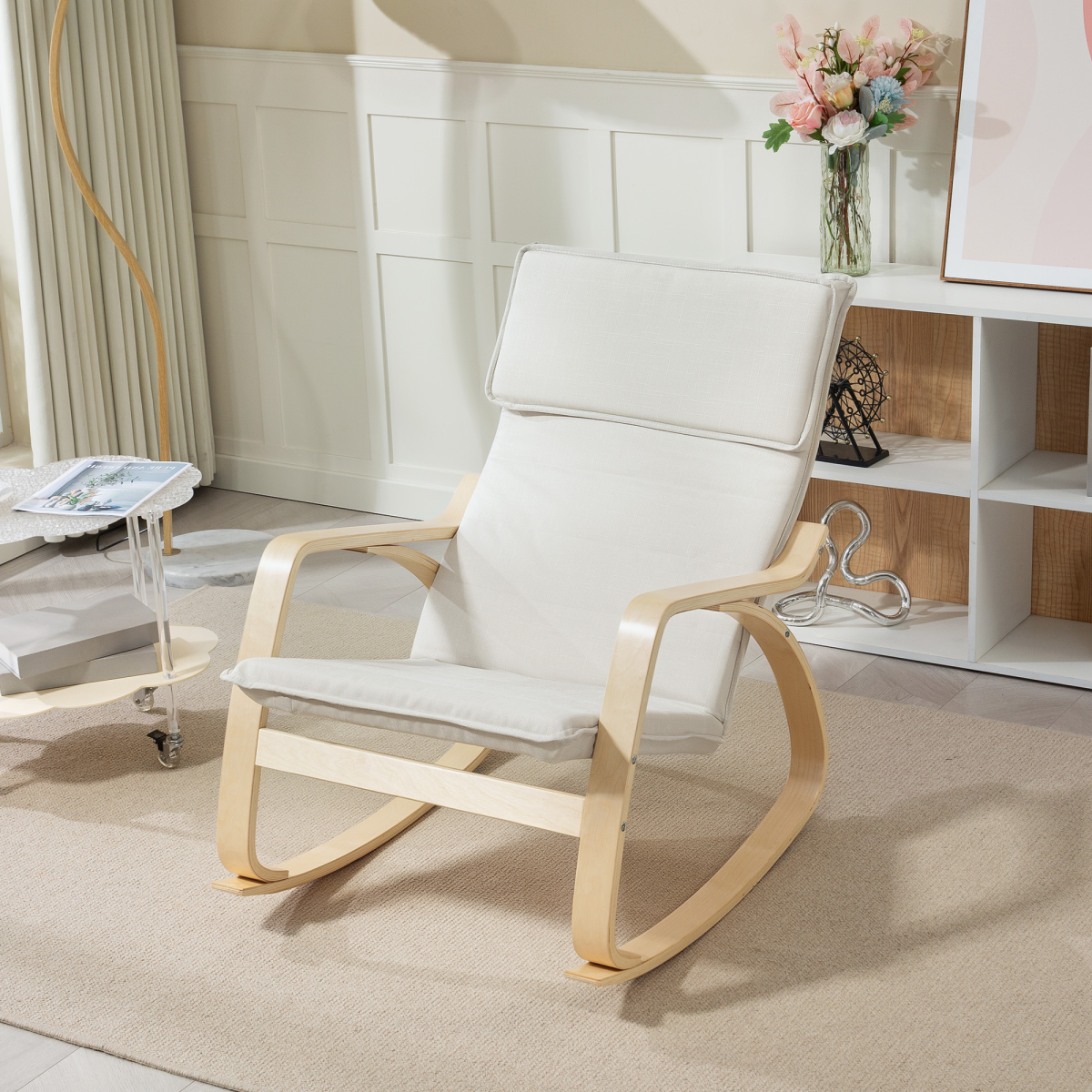 HOMCOM Comfortable Relax Rocking Chair with High Back, Cream White