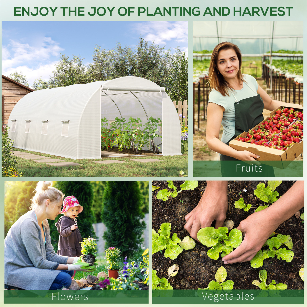 Outsunny 6 x 3 x 2 m Polytunnel Greenhouse w/ Zippered Door and 8 Windows