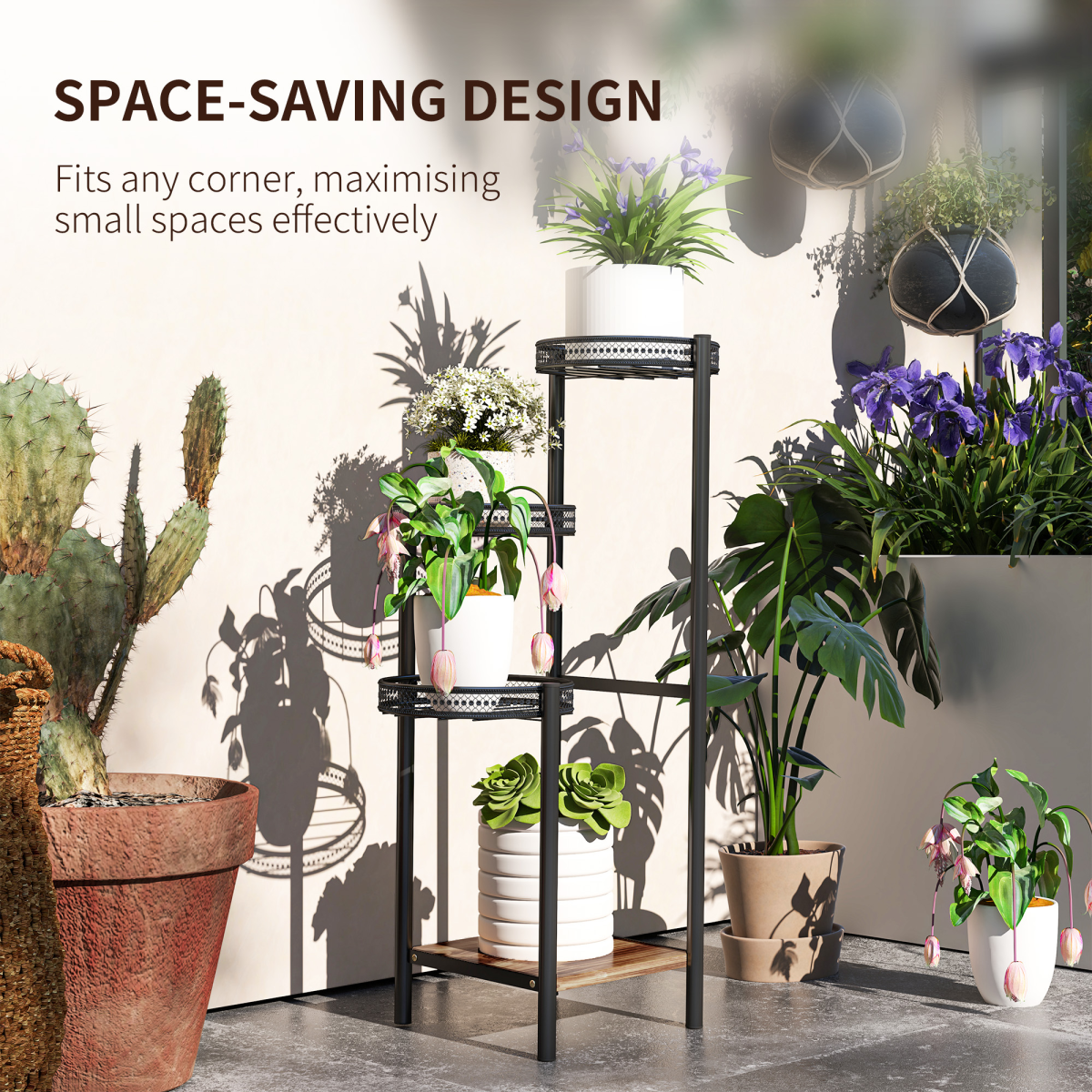 Outsunny 4 Tiered Plant Pot Stand, Metal Plant Shelf for Living Room