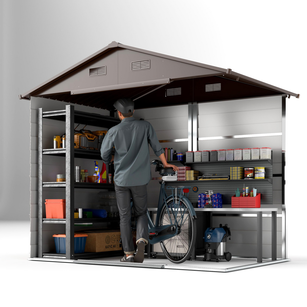 Outsunny 7.7x6.4ft Garden Shed, Tool Storage Sliding Door Wood Effect