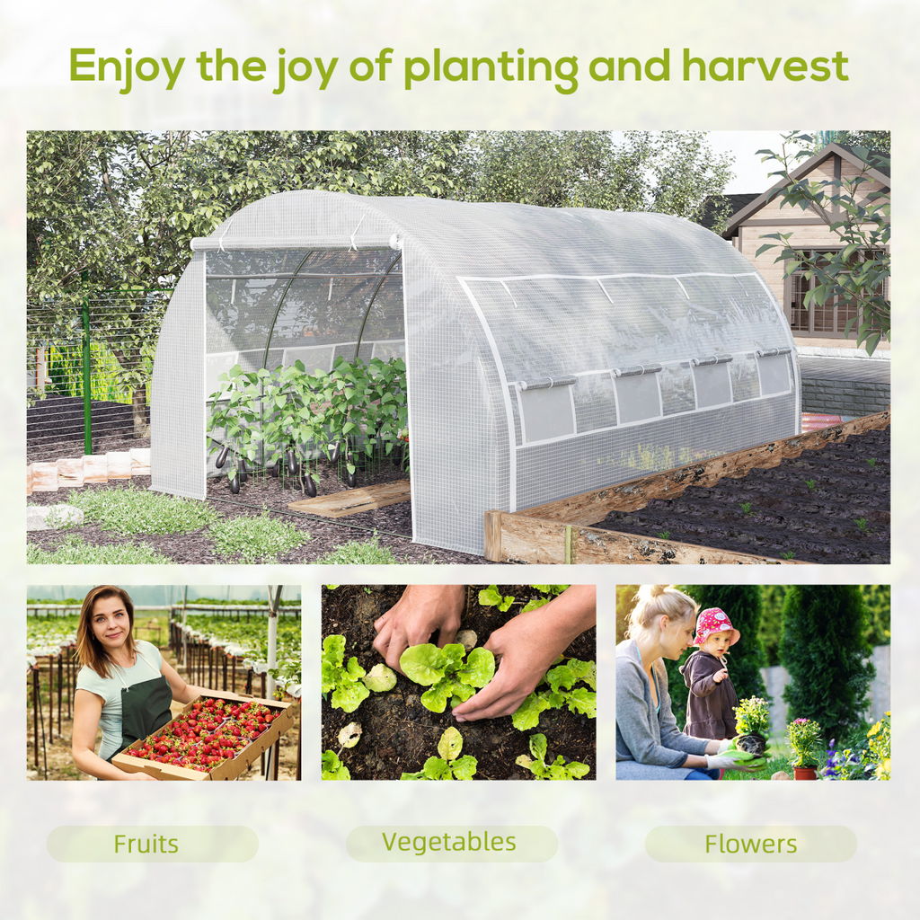 4 x 3 x 2 m Polytunnel Greenhouse Pollytunnel Tent w/ Steel Frame White