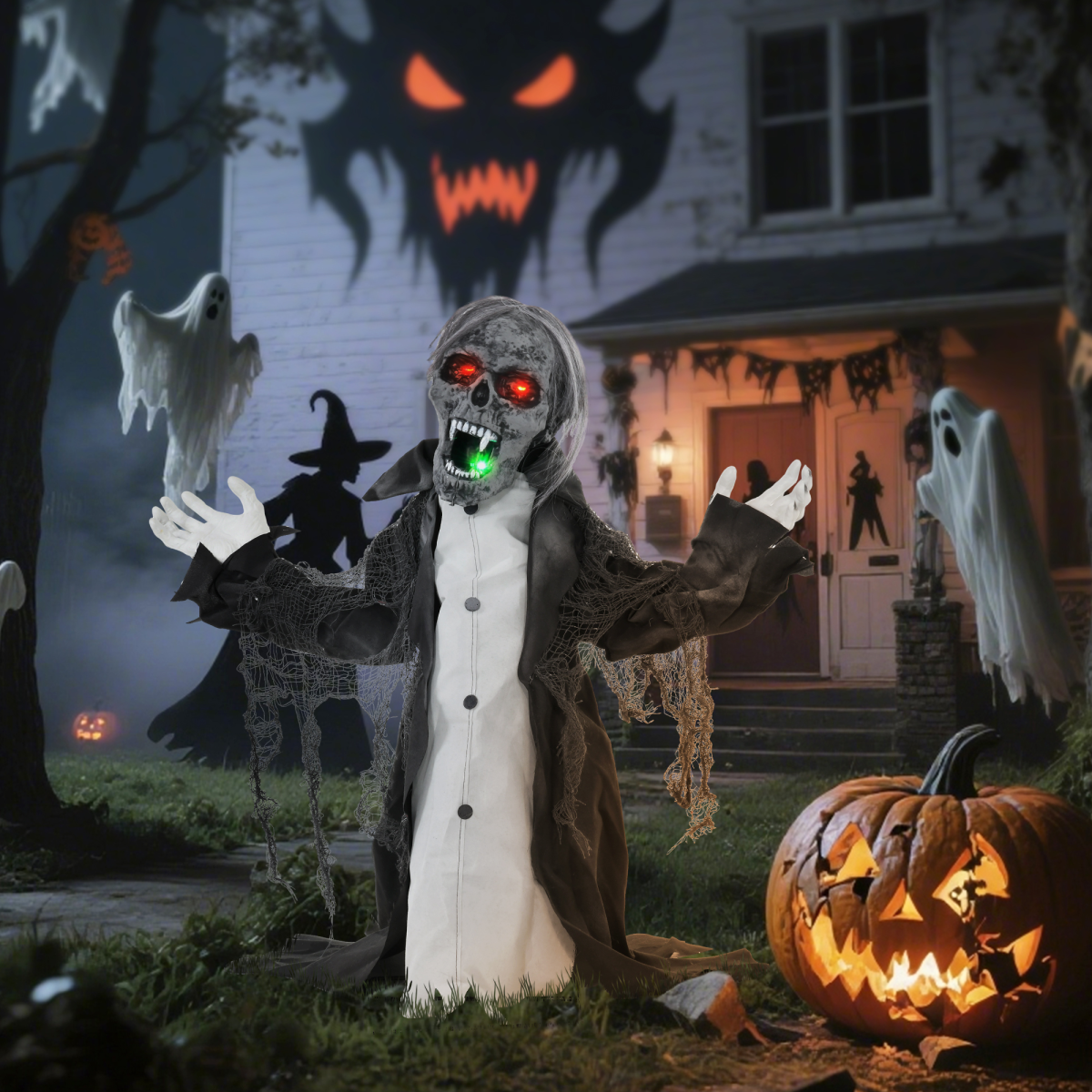HOMCOM Voice Activated Halloween Animatronics Skeleton, Battery Operated