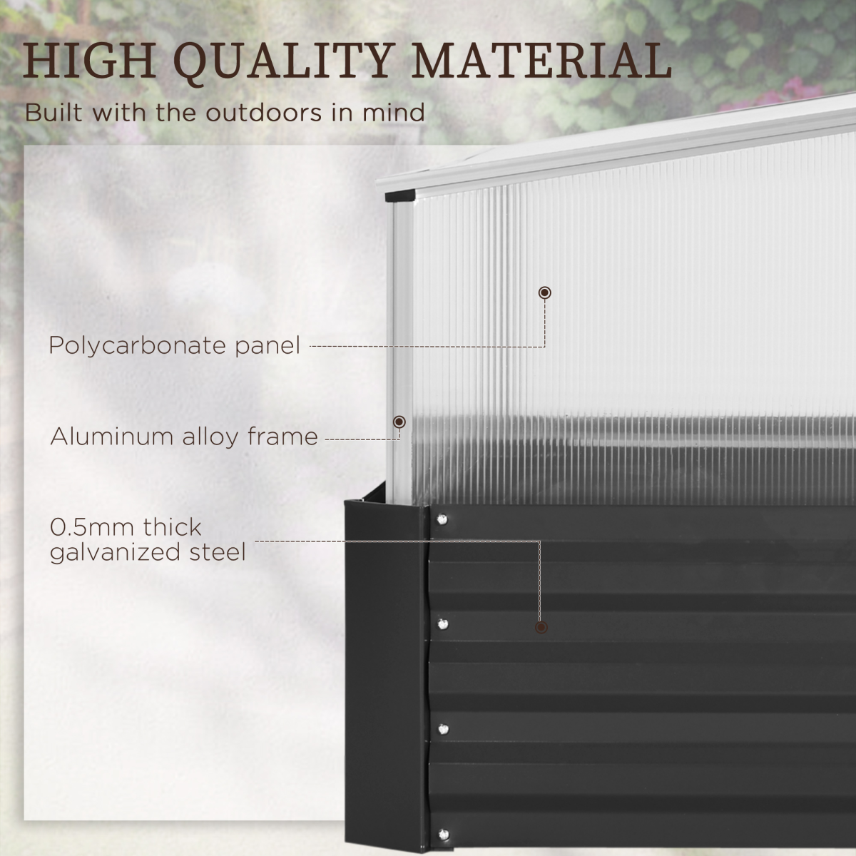 Outsunny Galvanized Raised Garden Bed with Greenhouse Cover - Dark Grey Masterpiece