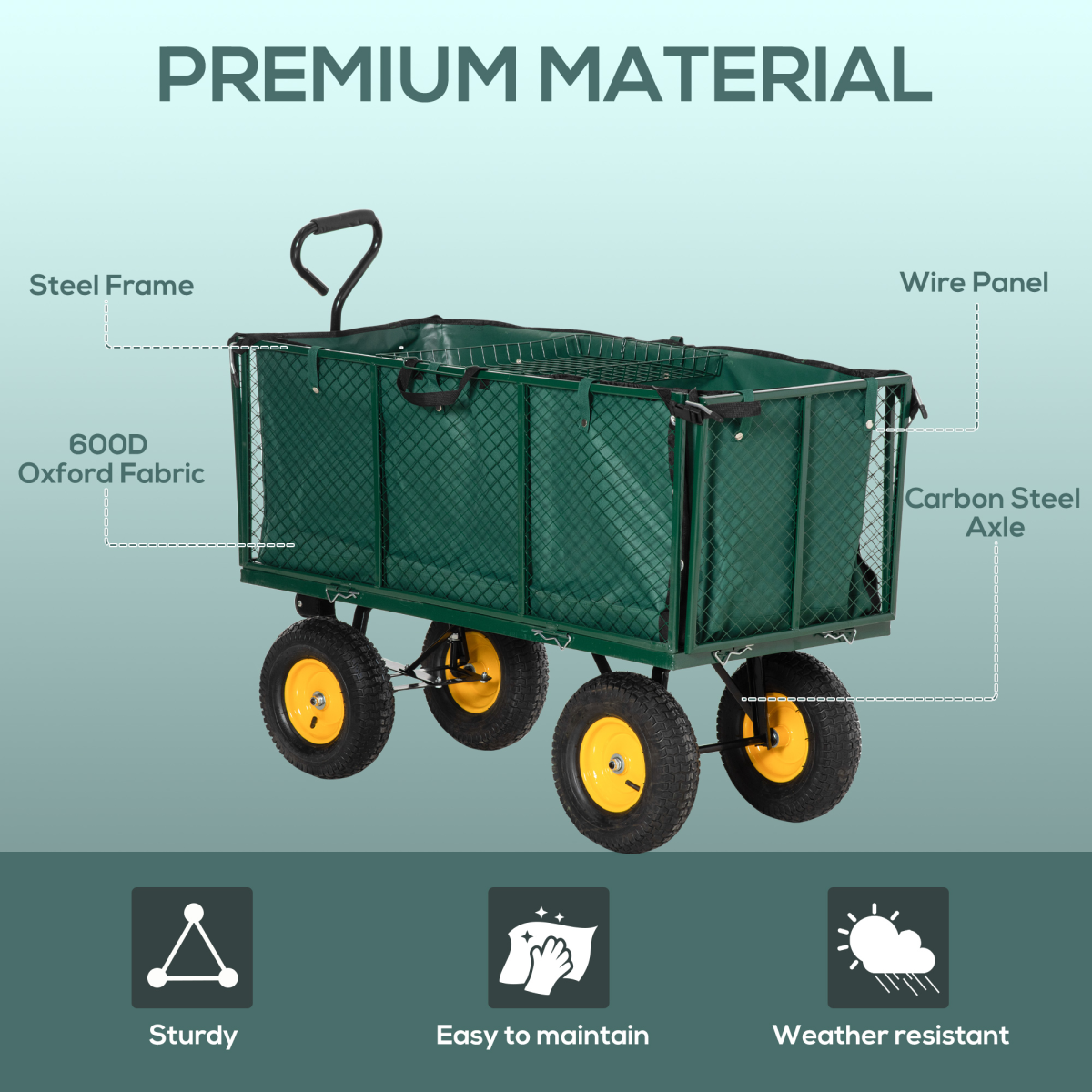 Large 4 Wheel Garden Cart Truck Trolley Wheelbarrow - Green Trailer