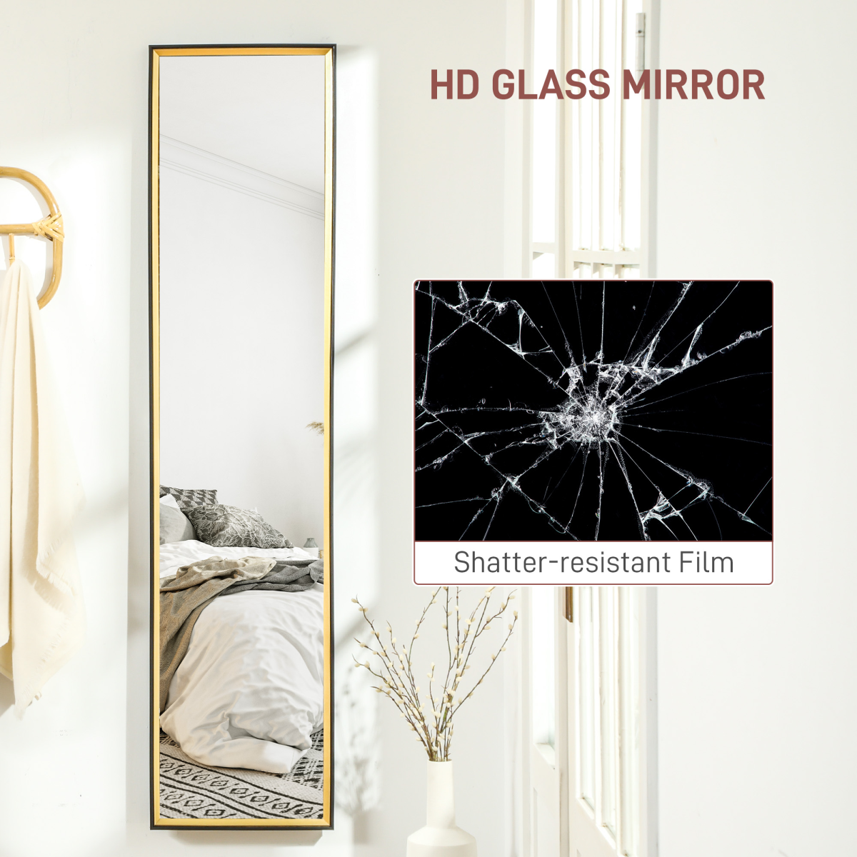HOMCOM Full Length Mirror Wall Mount Leaning Standing Mirror, Black