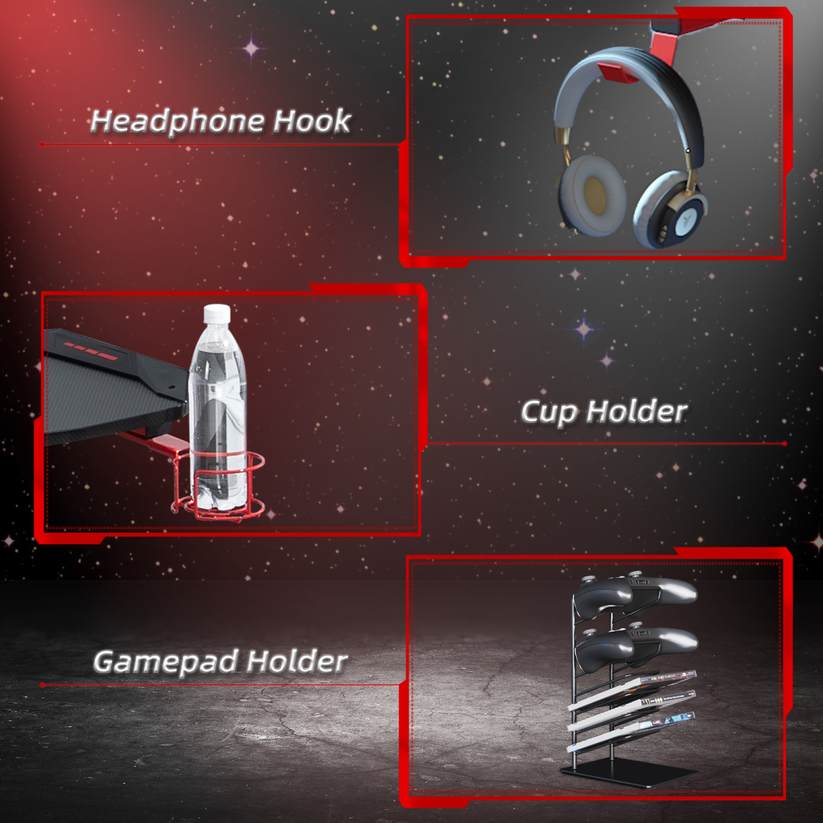 Ultimate Gaming Desk: Organized & Stylish with Cup Holder & Headphone Hook