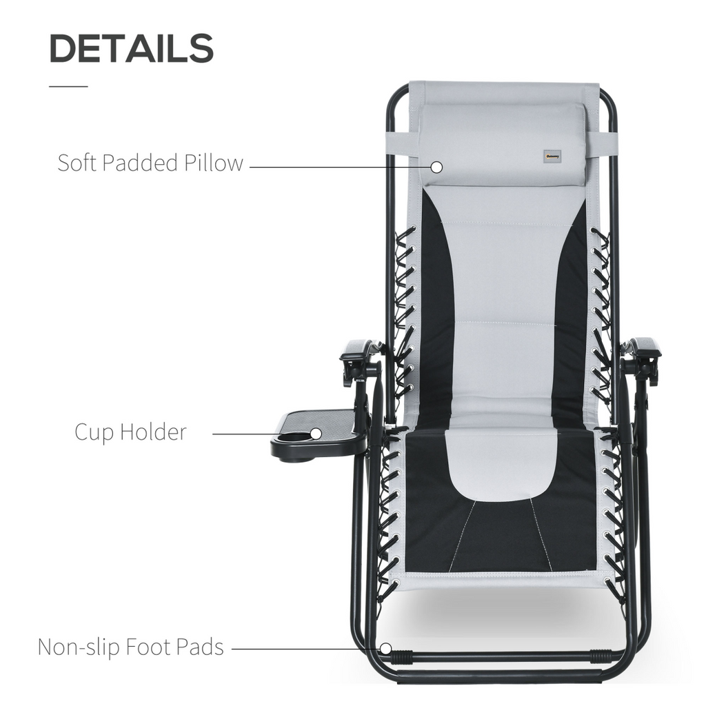 Zero Gravity Folding Recliner, Cup Holder, Adjustable Light Grey