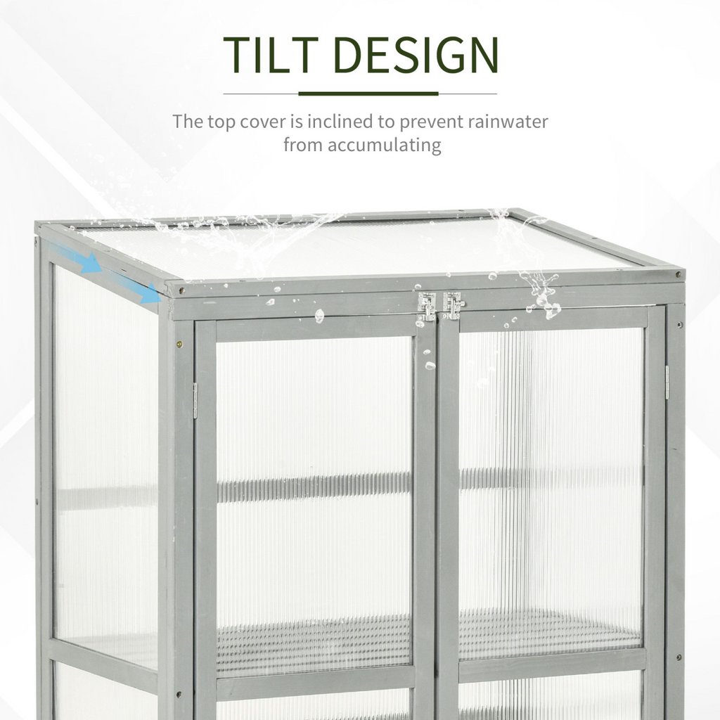 Wood Cold Frame Greenhouse Outdoor Indoor PC Board 76 x 47 x 110cm Grey
