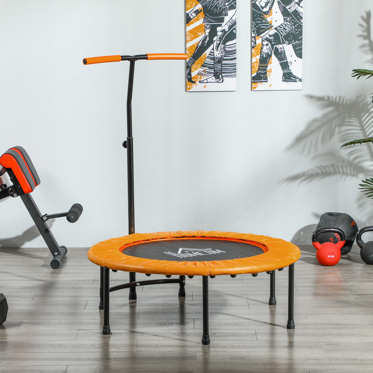 HOMCOM 40'' Mini Trampoline Adult Rebounder Jumper w/ Handle Fitness Orange