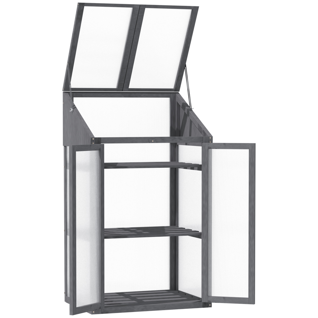 Wooden Greenhouse Cold Frame Grow House w/ Double Door for Flower Grey