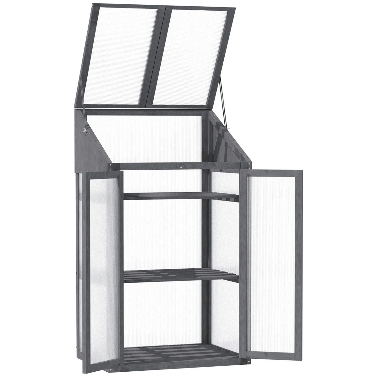 Wooden Greenhouse Cold Frame Grow House w/ Double Door for Flower Grey