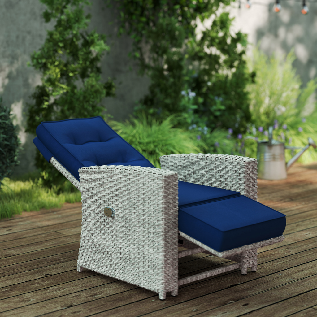 Stylish Grey Rattan Outdoor Set with Reclining Loveseat & Armchairs