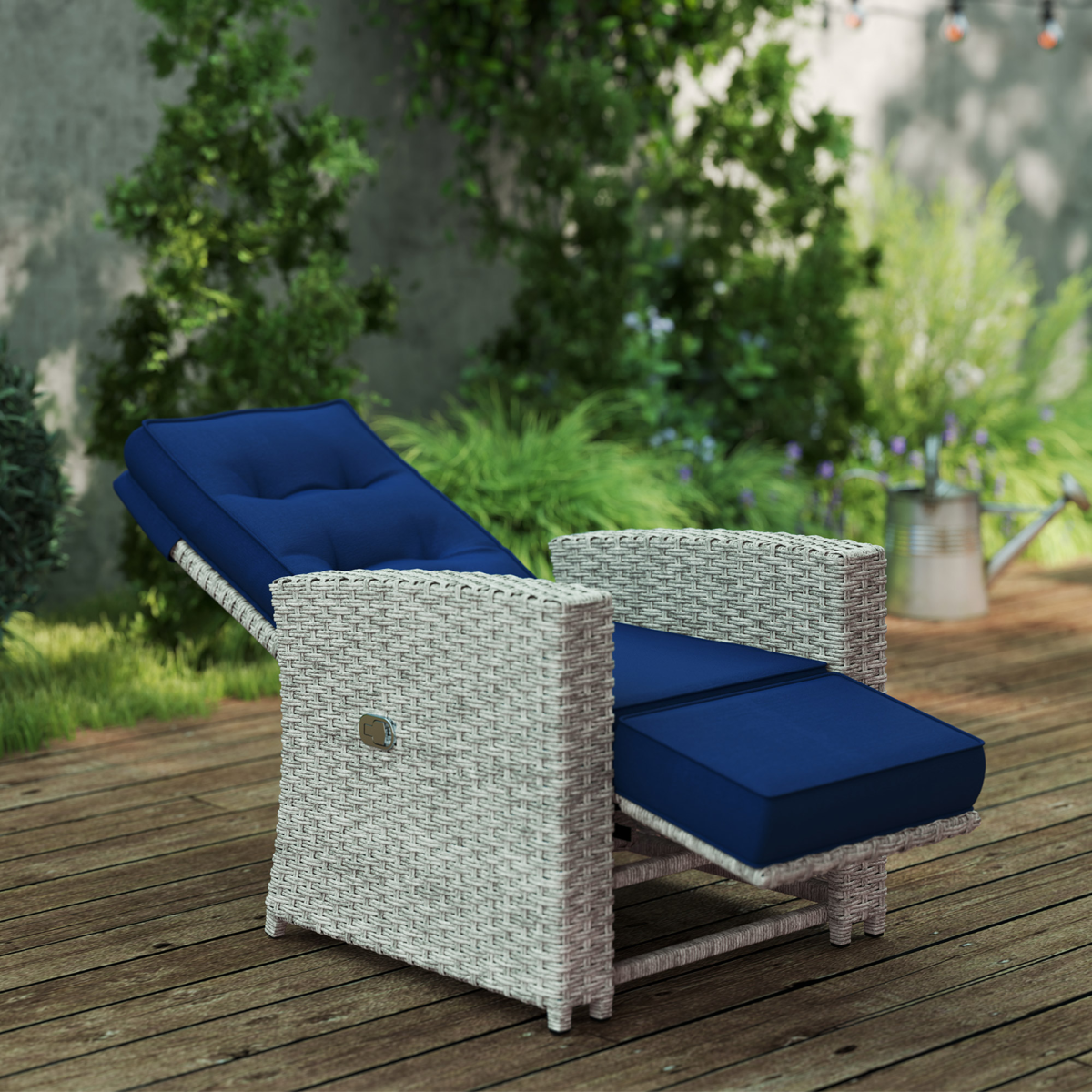 Stylish Grey Rattan Outdoor Set with Reclining Loveseat & Armchairs