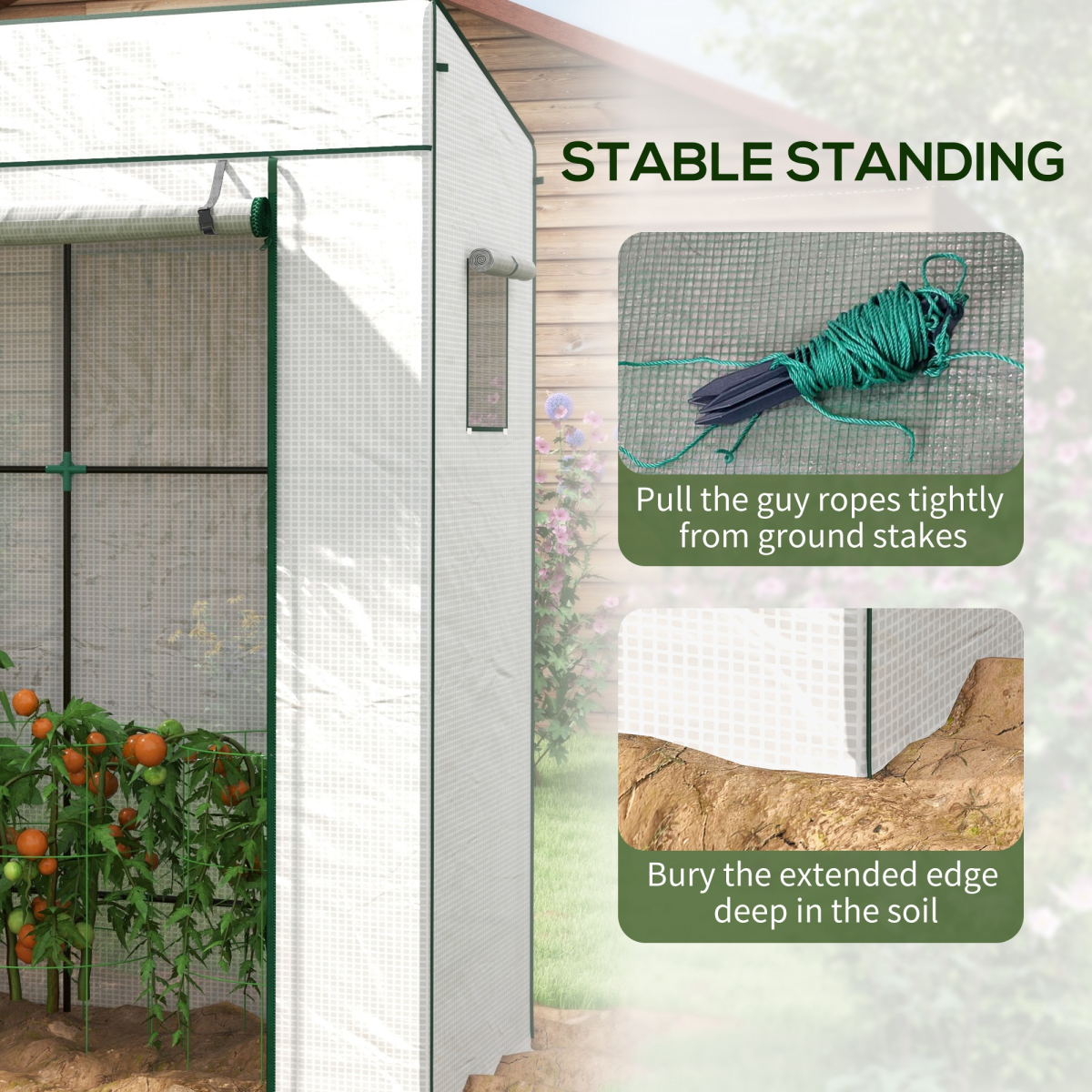 Outsunny Walk-in Garden Green House  Large Roll-up Door and 2 Mesh Windows White