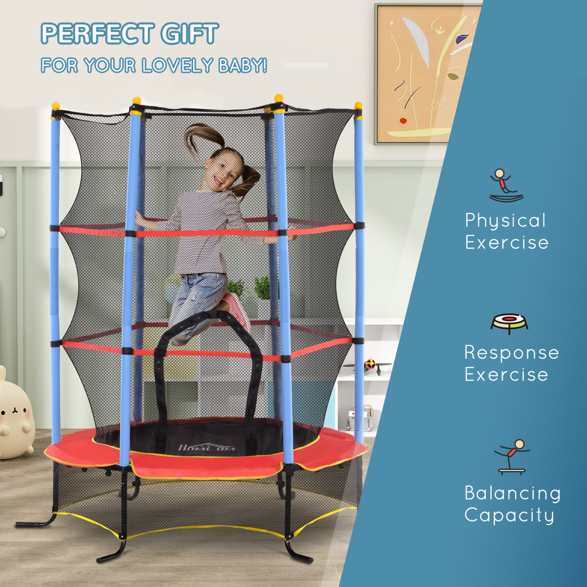 HOMCOM Trampoline for Kids w/Enclosure Net Built-in Zipper 3-10 Year