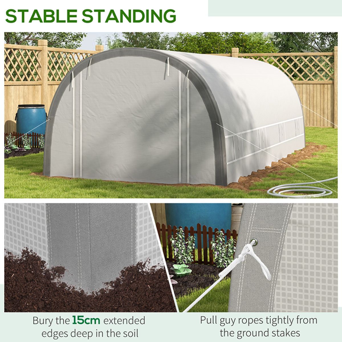 6 x 3(m) Upgraded Polytunnel Greenhouse w/ Mesh Door & Windows, 15 Plant Labels