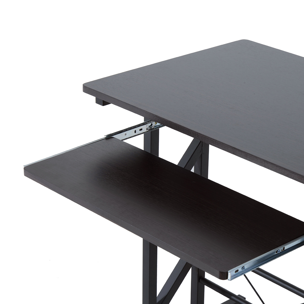 Compact Modern Home Office Desk with Sliding Tray & Movable Shelf - Dark Brown